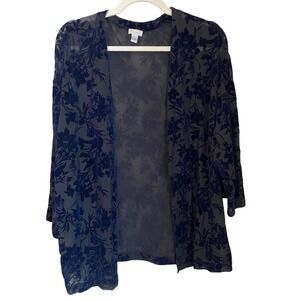 Hinge‎ Black Blue Velvet Floral Burnout Sheer Kimono Cardigan XS/S Whimsigoth
